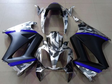 Best 2002-2013 Honda VFR 800 Motorcycle Fairings - Grey Camouflage Blue Matte Black