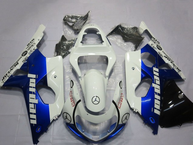 2000-2002 Suzuki GSXR 1000 Motorcycle Fairings - White Blue Jordan