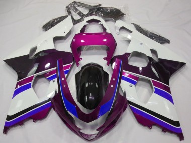 Best 2004-2005 Suzuki GSXR 600 / GSXR 750 Motorcycle Fairings - White Pink Blue Glossy Black