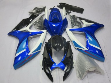 Best 2006-2007 Suzuki GSXR 600 / GSXR 750 Motorcycle Fairing - White Blue Glossy Black