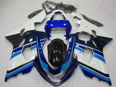 Best 2004-2005 Suzuki GSXR 600 / GSXR 750 Motorcycle Fairings - White Blue Glossy Black