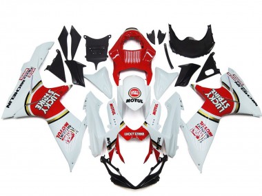 Best 2011-2024 Suzuki GSXR 600 / GSXR 750 Motorcycle Fairings - White Red Motul Lucky Strike