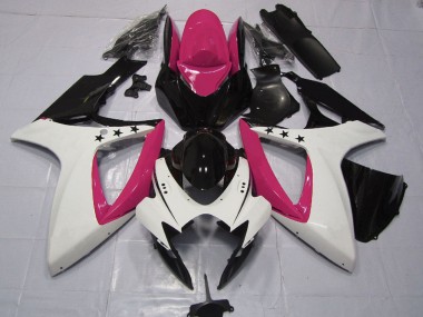 Best 2006-2007 Suzuki GSXR 600 / GSXR 750 Motorcycle Fairings - Pink White Glossy Black Star