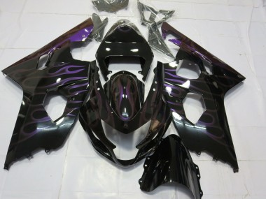 Best 2004-2005 Suzuki GSXR 600 / GSXR 750 Motorcycle Fairings - Glossy Black Purple Flame