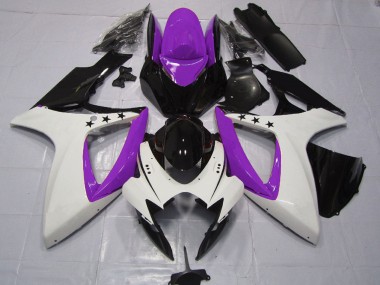 Best 2006-2007 Suzuki GSXR 600 / GSXR 750 Motorcycle Fairings - Purple White Glossy Black Star