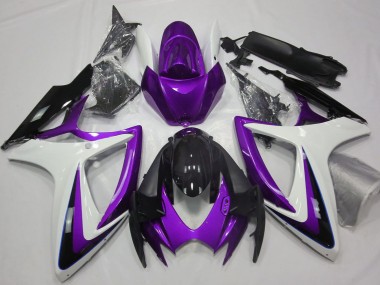 Best 2006-2007 Suzuki GSXR 600 / GSXR 750 Motorcycle Fairings - Purple White Glossy Black