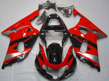 Best 2001-2003 Suzuki GSXR 600 / GSXR 750 Motorcycle Fairings - Red Silver Glossy Black OEM Style