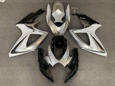 Best 2006-2007 Suzuki GSXR 600 / GSXR 750 Motorcycle Fairings - Silver White Glossy Black OEM Style