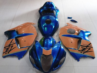 Best 1996-2007 Suzuki GSXR 1300 Motorcycle Fairings - Glossy Blue and Desert Tan