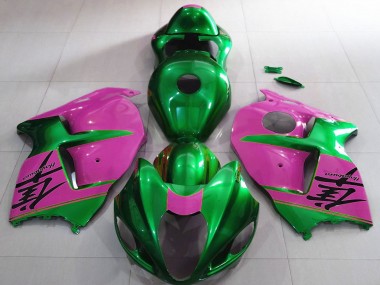 Best 1996-2007 Suzuki GSXR 1300 Motorcycle Fairings - Glossy Green and Pink