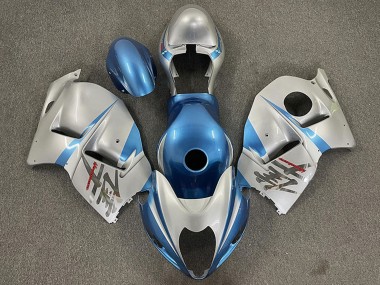 Best 1996-2007 Suzuki GSXR 1300 Motorcycle Fairings - Glossy Light Blue and Silver