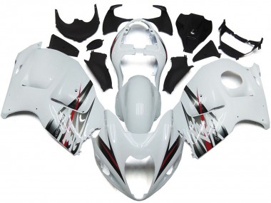 Best 1996-2007 Suzuki GSXR 1300 Motorcycle Fairings - Glossy White and Silver Style