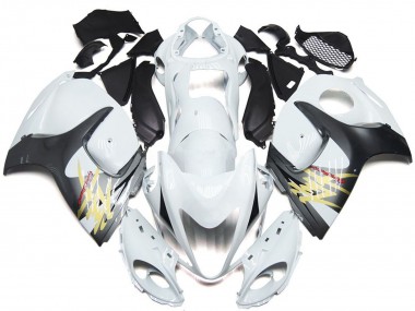 Best 2008-2020 Suzuki GSXR 1300 Motorcycle Fairings - Glossy White with Silver Style