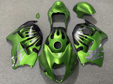 Best 1996-2007 Suzuki GSXR 1300 Motorcycle Fairings - Green Black Flame