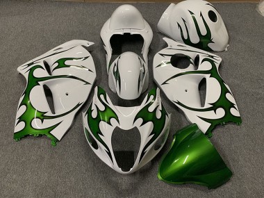 Best 1996-2007 Suzuki GSXR 1300 Motorcycle Fairings - White Green Flame