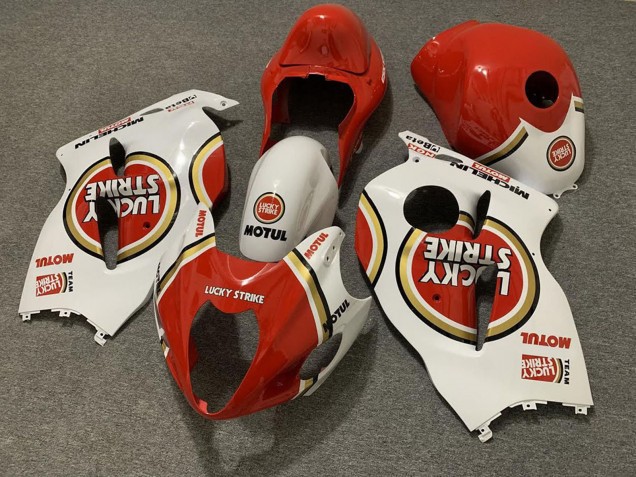 1996-2007 Suzuki GSXR 1300 Motorcycle Fairings - White Red Lucky Strike