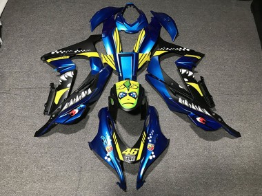 Best 2016-2020 Kawasaki ZX10R Motorcycle Fairings - Metallic Blue Yellow Shark 46