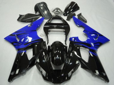 Best 2000-2001 Yamaha R1 Motorcycle Fairings - Blue Glossy Black Flame