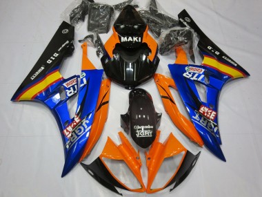 Best 2006-2007 Yamaha R6 Motorcycle Fairings - Orange Blue Glossy Black Castrol