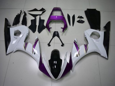 Best 2003-2004 Yamaha R6 Motorcycle Fairings - White Purple Glossy Black
