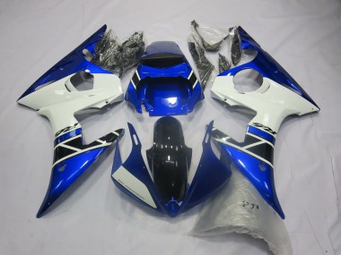 Best 2005 Yamaha R6 Motorcycle Fairings - Blue White Glossy Black