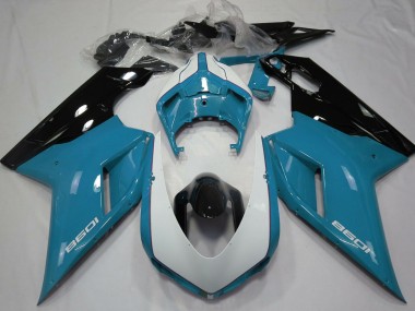 Best 2007-2014 Ducati 1098 Motorcycle Fairings - Blue White Glossy Black