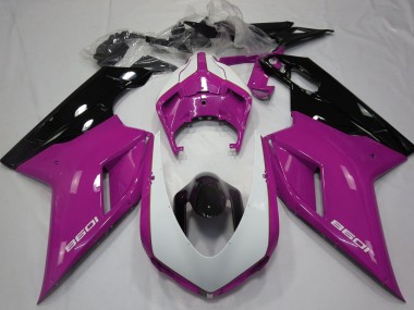 Best 2007-2014 Ducati 1098 Motorcycle Fairings - Pink White Glossy Black