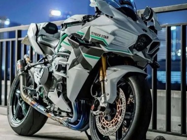 Best 2015-2022 Kawasaki Ninja H2 Motorcycle Fairings - White with Green Lines