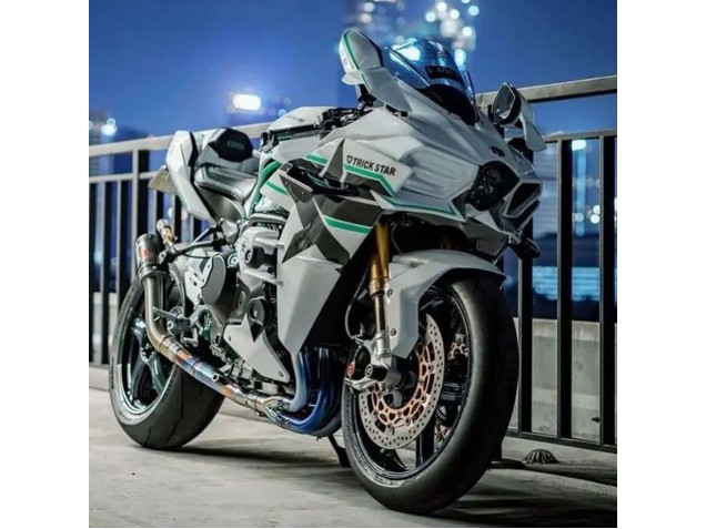 2015-2022 Kawasaki Ninja H2 Motorcycle Fairings - White with Green Lines
