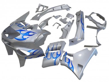 Best 1993-2007 Kawasaki ZZR400 Motorcycle Fairings - White Blue Flame