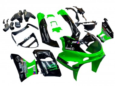Best 1993-2007 Kawasaki ZZR400 Motorcycle Fairings - Green Glossy Black Green Monster Elf Touch4 Bridgestone