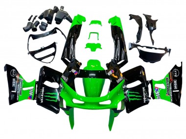 Best 1993-2007 Kawasaki ZZR400 Motorcycle Fairings - Green Glossy Black Green Monster Elf Touch4 Bridgestone