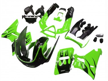 Best 1993-2007 Kawasaki ZZR400 Motorcycle Fairings - Green Glossy Black Flame