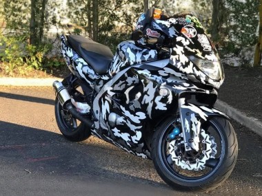 Best 1996-2007 Yamaha YZF600R Thundercat Motorcycle Fairings - Black White Grey Camouflage