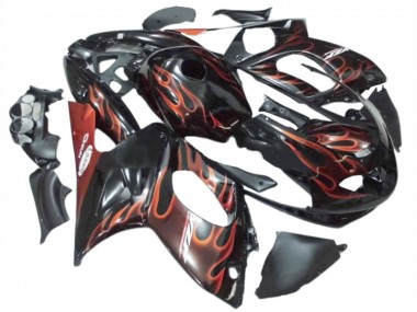 Best 1996-2007 Yamaha YZF600R Thundercat Motorcycle Fairings - Black with Dark Orange Flame