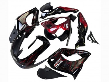 Best 1997-2007 Yamaha YZF 1000R Thunderace Motorcycle Fairings - Black with Dark Red Flame