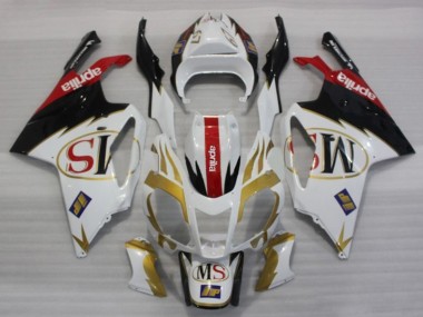 Best 2003-2006 Aprilia RSV1000 Motorcycle Fairings - White Gold Red Black