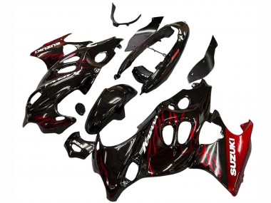 Best 2004-2006 Suzuki GSX600F/GSX750F Motorcycle Fairings - Glossy Black Red Flame