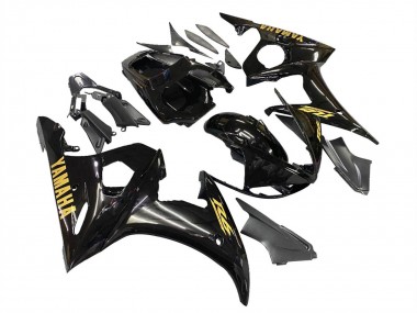 Best 2006-2009 Yamaha YZF R6S Motorcycle Fairings - Glossy Black Gold Decals