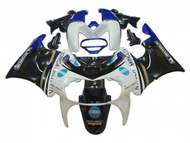 1998-1999 Honda CBR900RR 919 Motorcycle Fairings - White Blue Glossy Black Konica Minolta