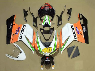 Best 2007-2014 Ducati 848/1098/1198 Motorcycle Fairings - White Orange Green Glossy Black Tim 46