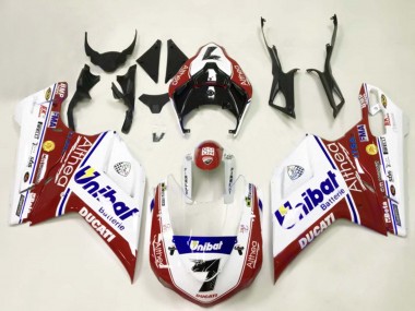 Best 2007-2014 Ducati 848/1098/1198 Motorcycle Fairings - White Red Blue Unibat 7