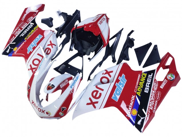 2007-2014 Ducati 848/1098/1198 Motorcycle Fairings - White Red Glossy Black Valsir Xerox