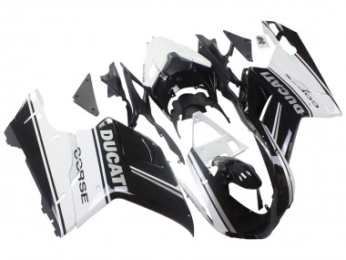 Best 2007-2014 Ducati 848/1098/1198 Motorcycle Fairings - White Glossy Black Corse