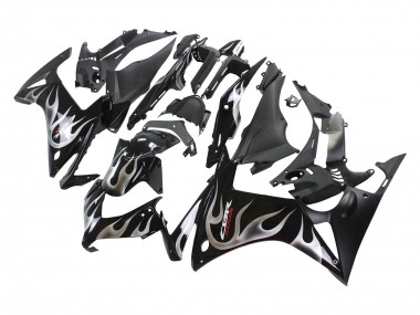 Best 2013-2015 Honda CBR500R Motorcycle Fairings - Glossy Black Silver Flame