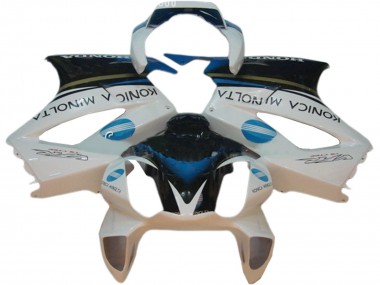 Best 2002-2013 Honda VFR 800 Motorcycle Fairings - White Blue Black Konica Minolta