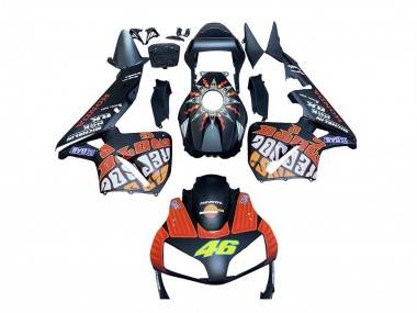 Best 2003-2004 Honda CBR600RR Motorcycle Fairings - Matte Black Orange Repsol Rossi 46