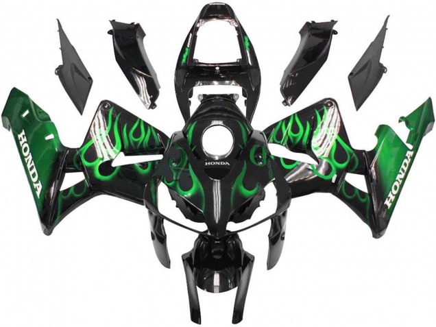 2005-2006 Honda CBR600RR Motorcycle Fairings - Glossy Black Green Flame