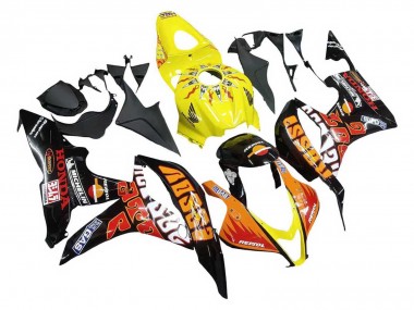 Best 2007-2008 Honda CBR600RR Motorcycle Fairings - Yellow Orange Glossy Black Rossi Repsol