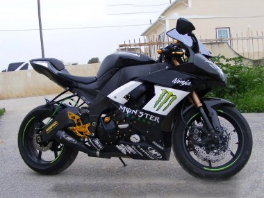 Best 2008-2010 Kawasaki ZX10R Motorcycle Fairings - Glossy Black White Green Monster Elf
